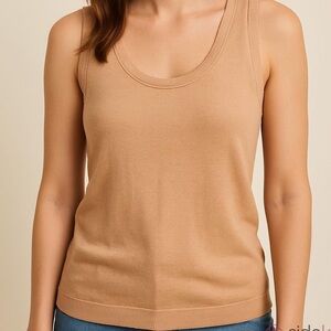 SISLEY cotton knit sleeveless sweater tank top vest ruffled trim nude size small